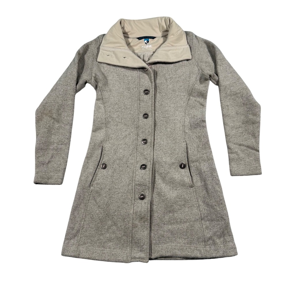 Kuhl Alska Long Fleece Jacket Womens XS Gray Heather Button Front Coat Gorpcore